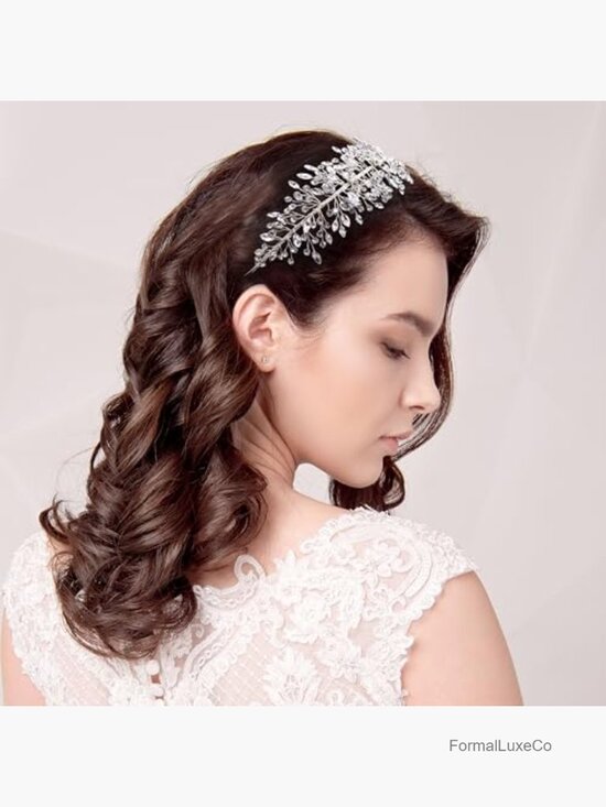 Crystal Wedding Headband Rhinestone Bridal Hairpiece Adjustable Handmade Leaf